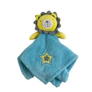 Baby Gear Plush Aqua Blue Fleece Yellow Lion Star Security Blanket‎ Lovey 15"